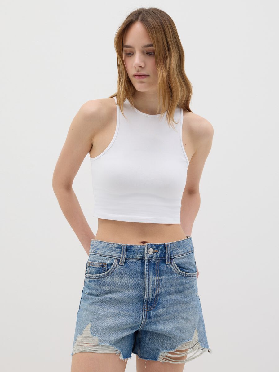 Women’s short fitted top in stretch cotton_0