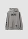 Grey hooded sweatshirt in cotton blend with One Piece print, oversized fit_3