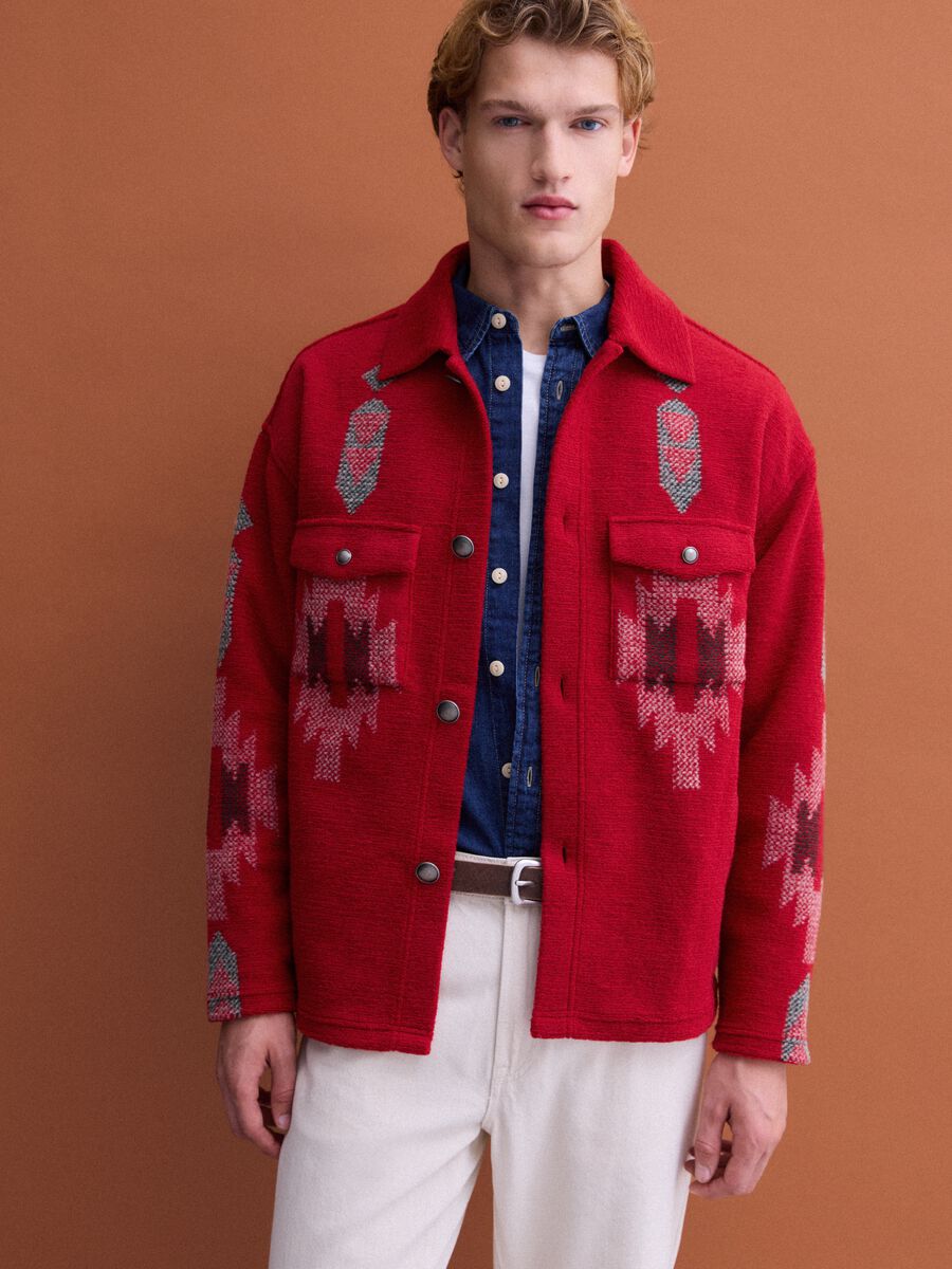 Shacket rossa regular fit con fantasia jacquard_1