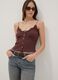 Brown stretch cotton fitted top with lace trim_2