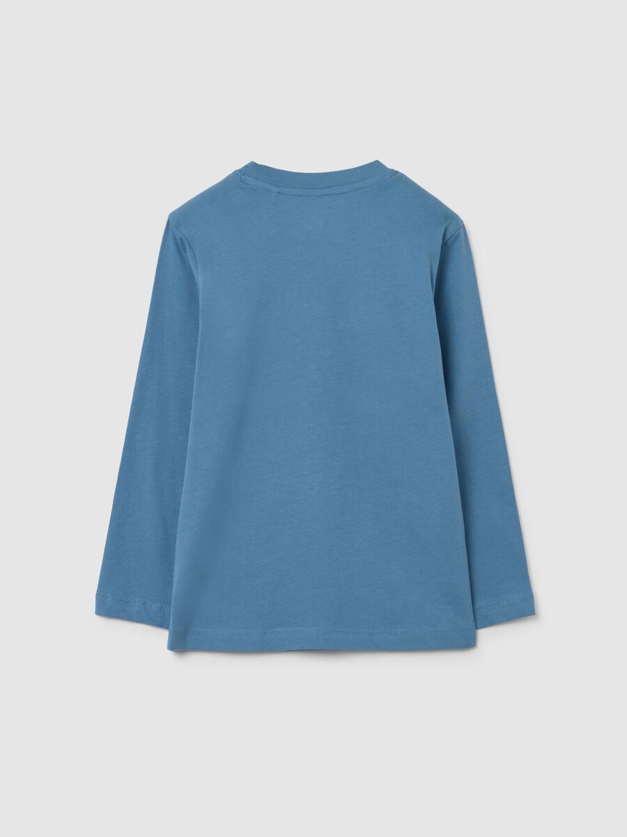 T-shirt da bambino in puro cotone blu regular fit con stampa_1