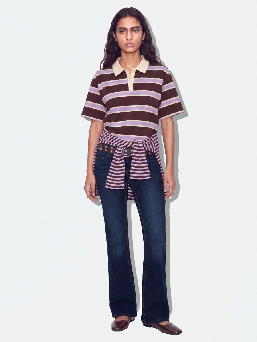Polo marrone in puro cotone a righe over fit_1