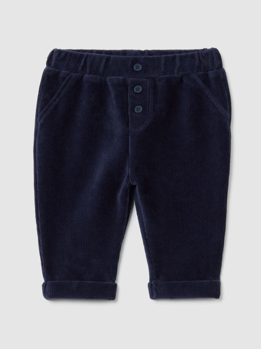 Infant blue cotton blend trousers with regular fit_0