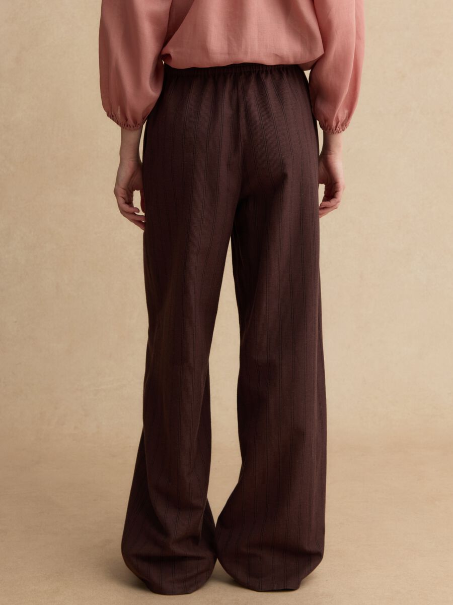 Brown wide leg striped viscose blend trousers_2