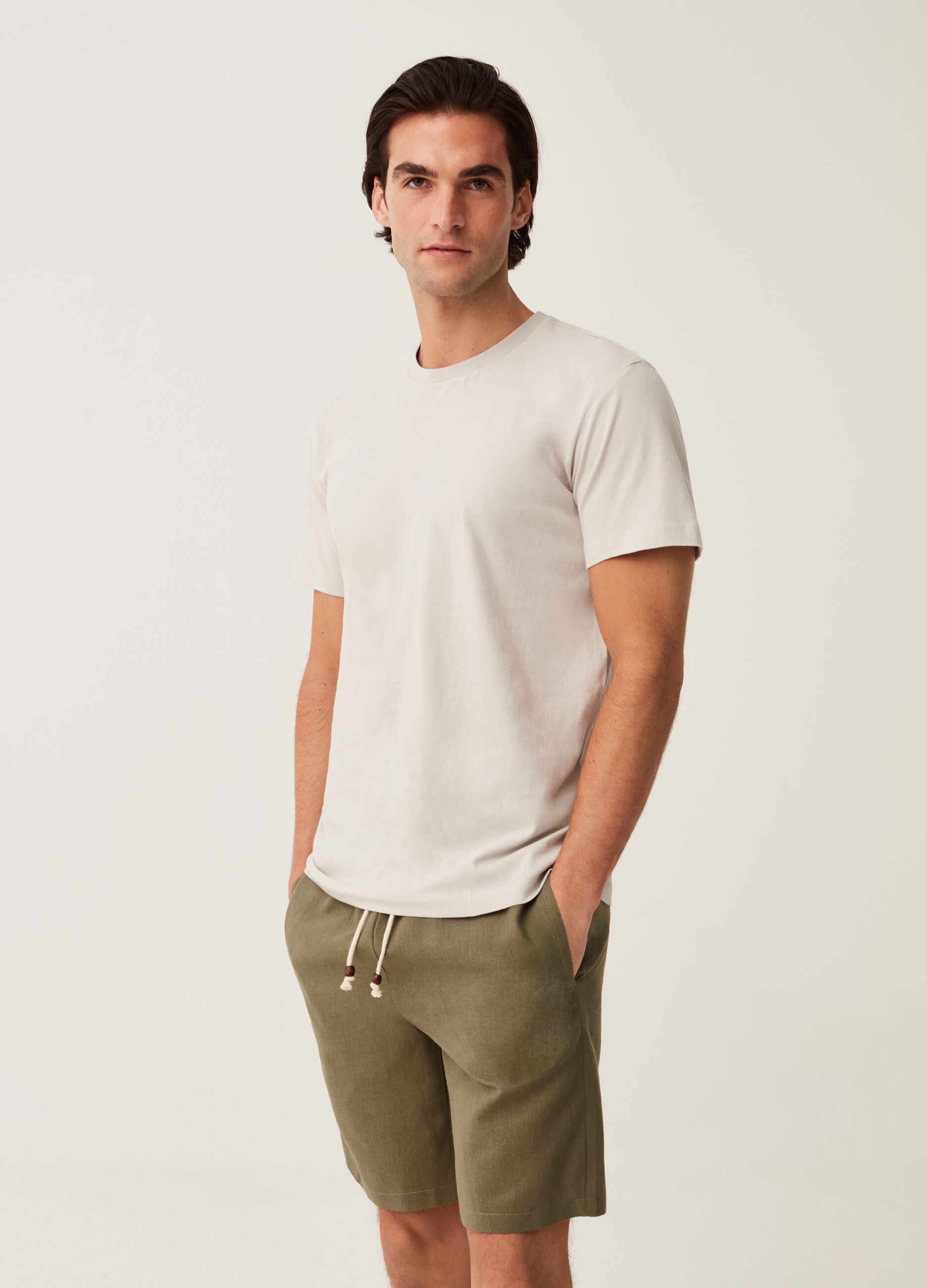Pantalone pigiama corto in lino e cotone_0