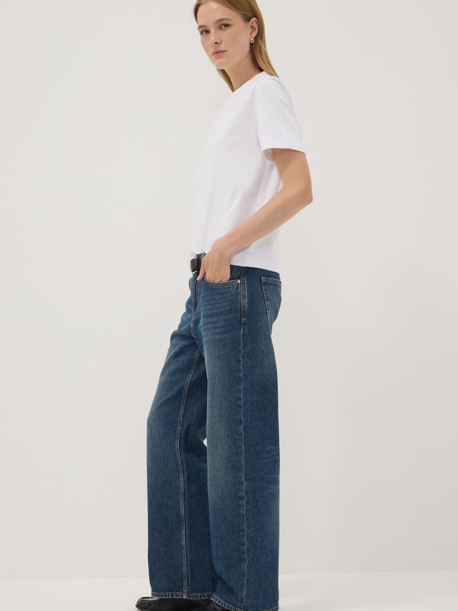 Dark blue pure cotton straight-fit jeans_0