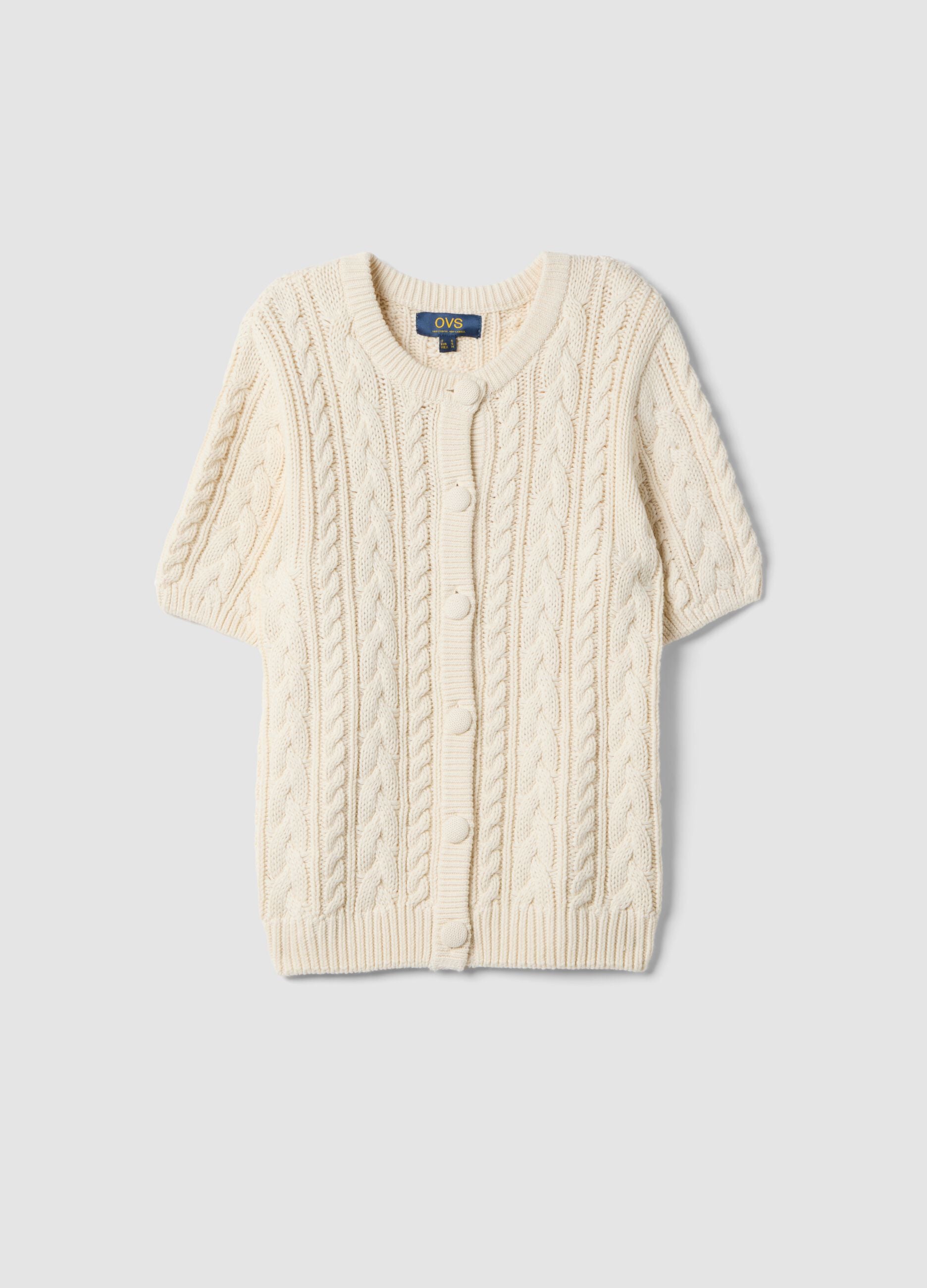 Cardigan beige in puro cotone a trecce regular fit