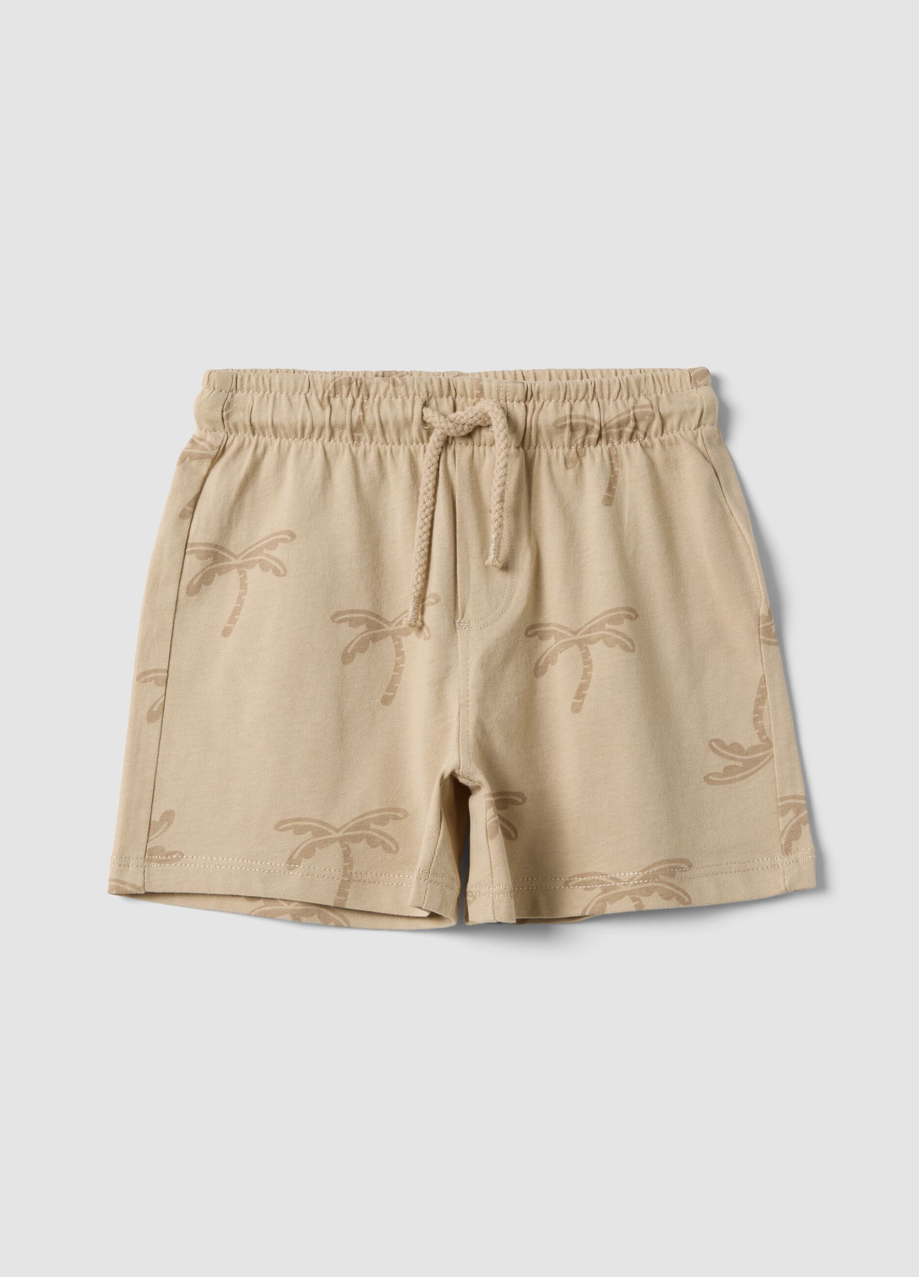 Beige organic cotton shorts with all-over print