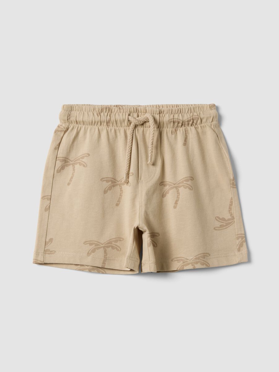 Shorts beige in cotone organico con stampa all over_0