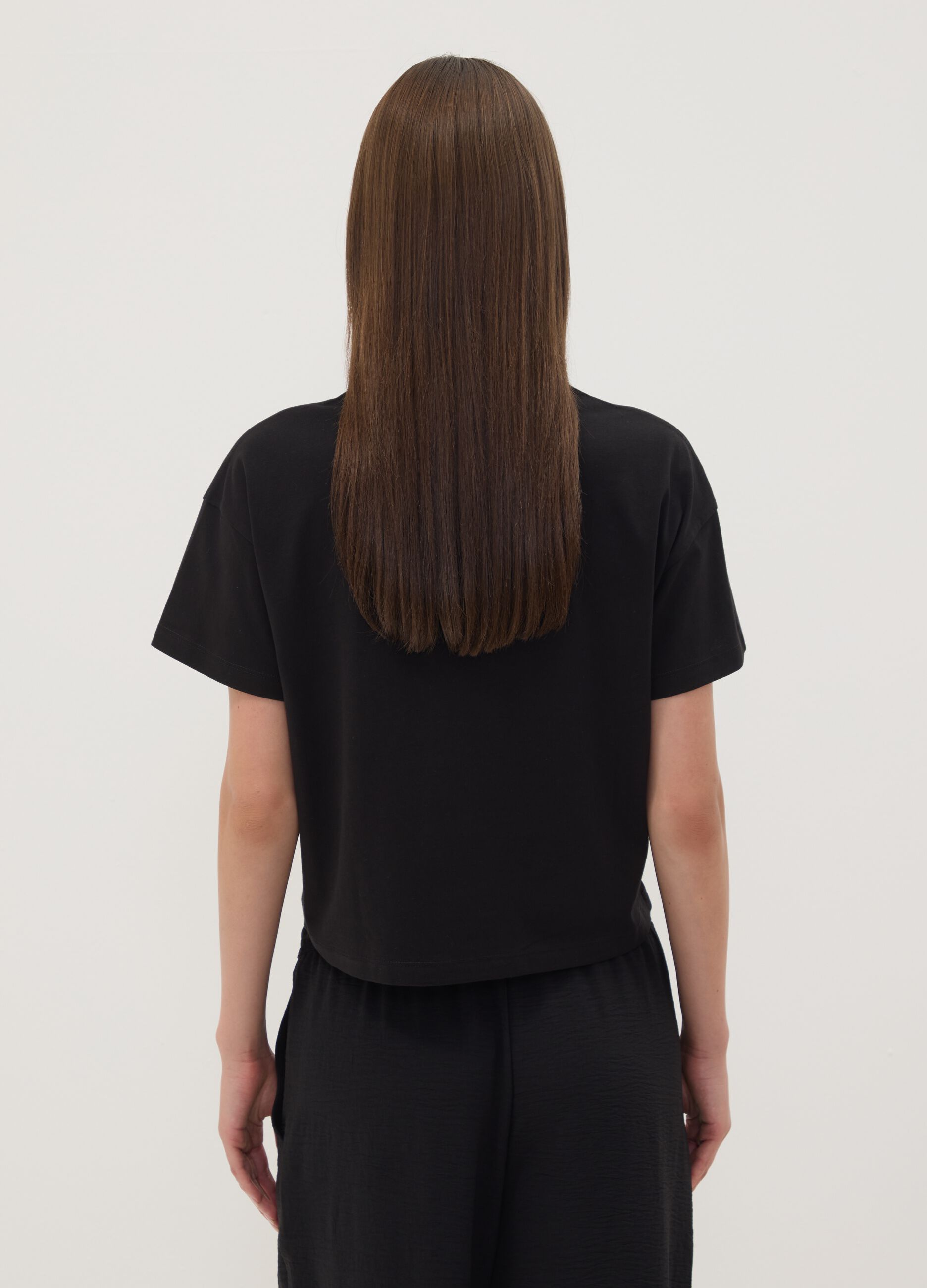 Black pure cotton Kuromi print T-shirt, regular fit
