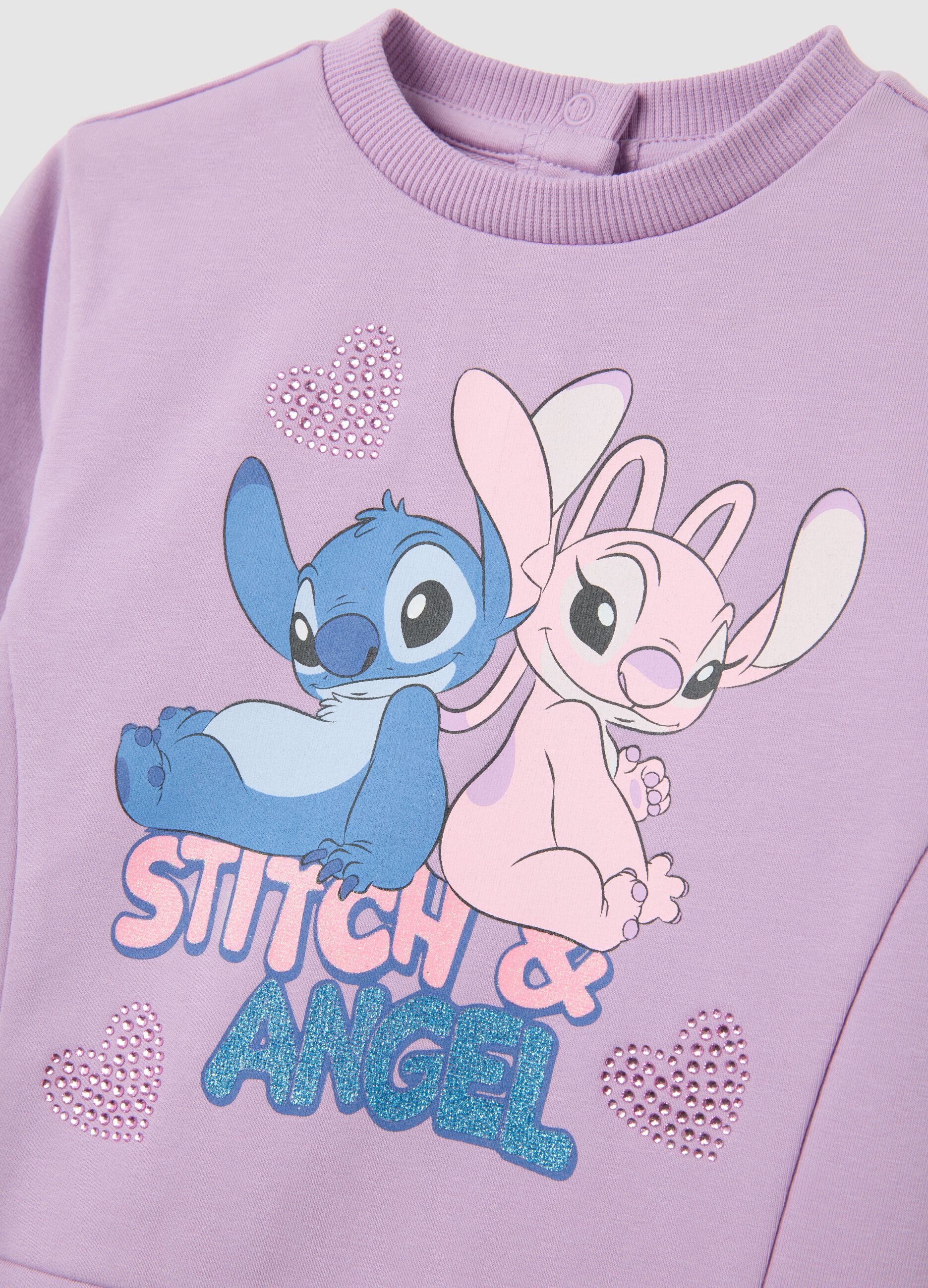 Purple cotton girls' sweatshirt with Stitch