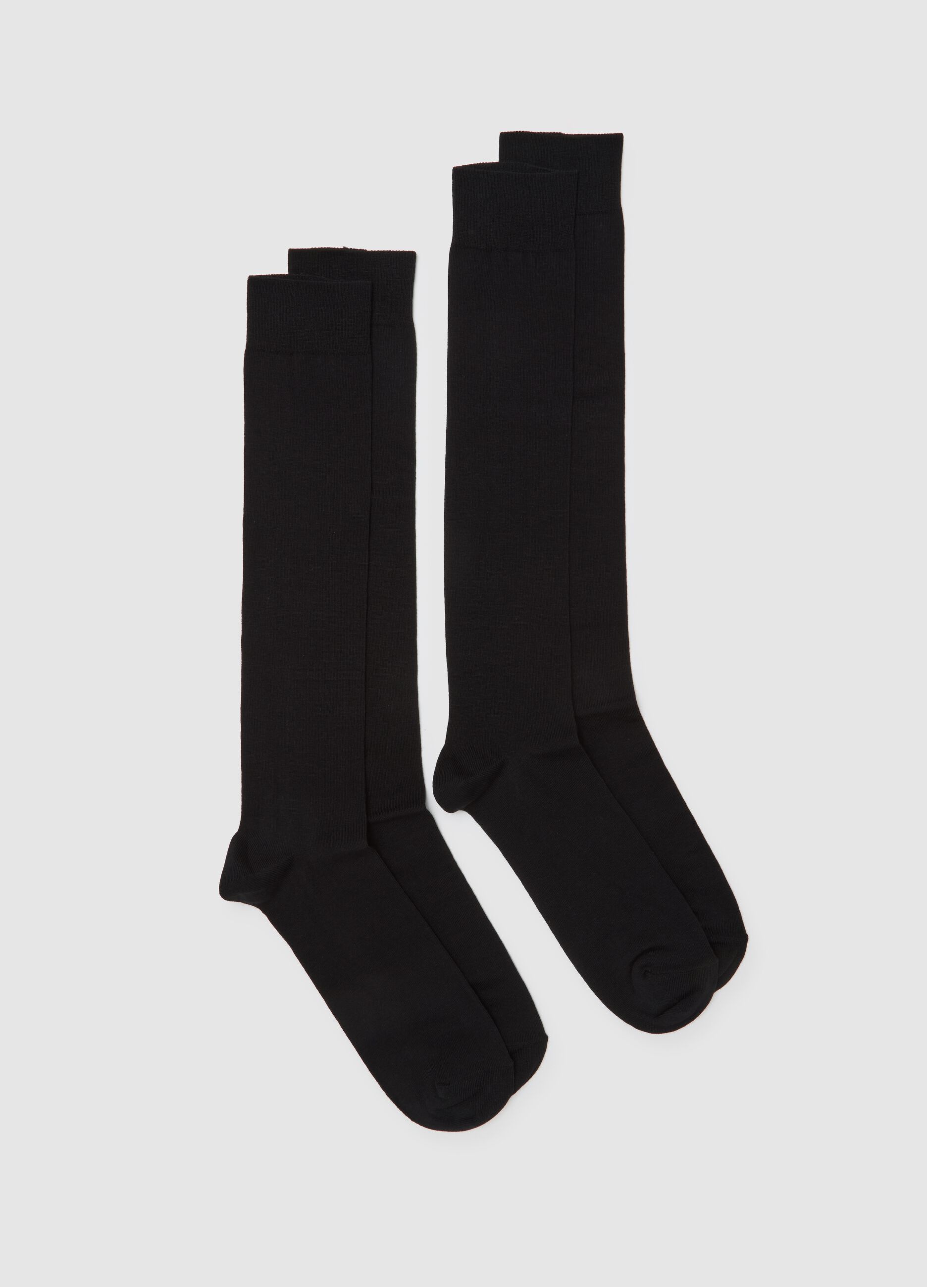 Black bi-pack long cotton stretch socks