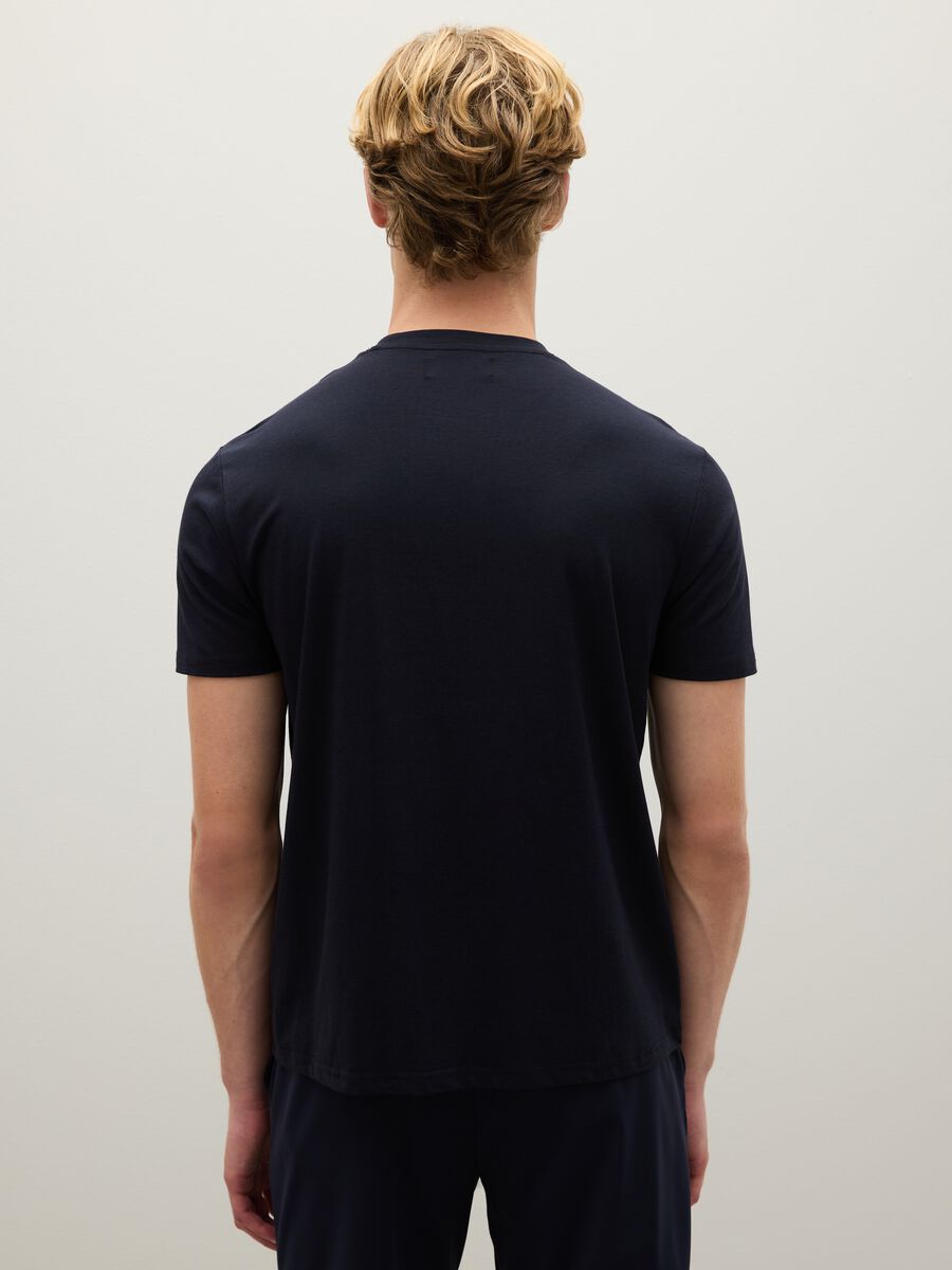 Blue Cotton Blend Regular Fit T-shirt_3