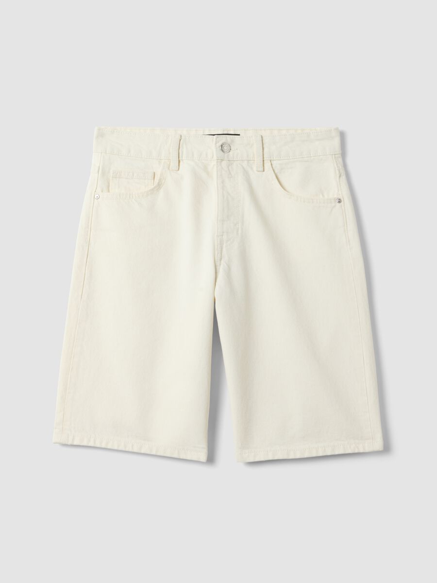 Shorts in puro cotone denim beige wide leg_4