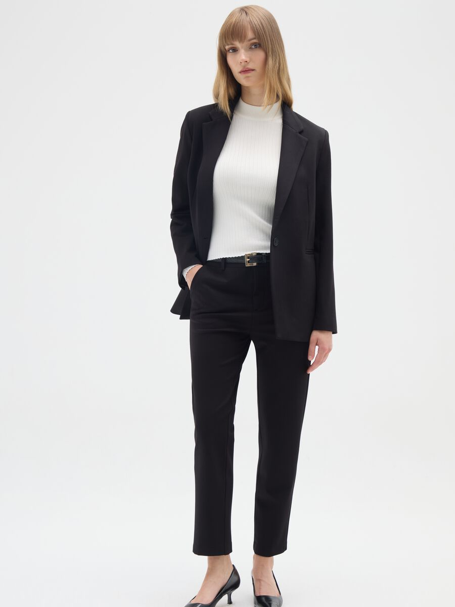 Black slim trousers in stretch fabric_0