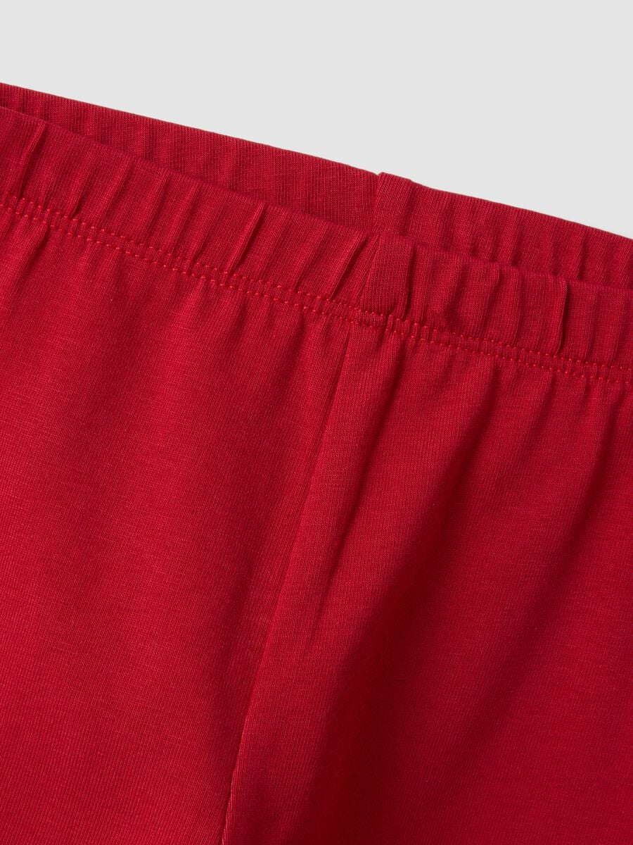 Leggings rossi in cotone organico elasticizzato con fiocchi per bimba_2