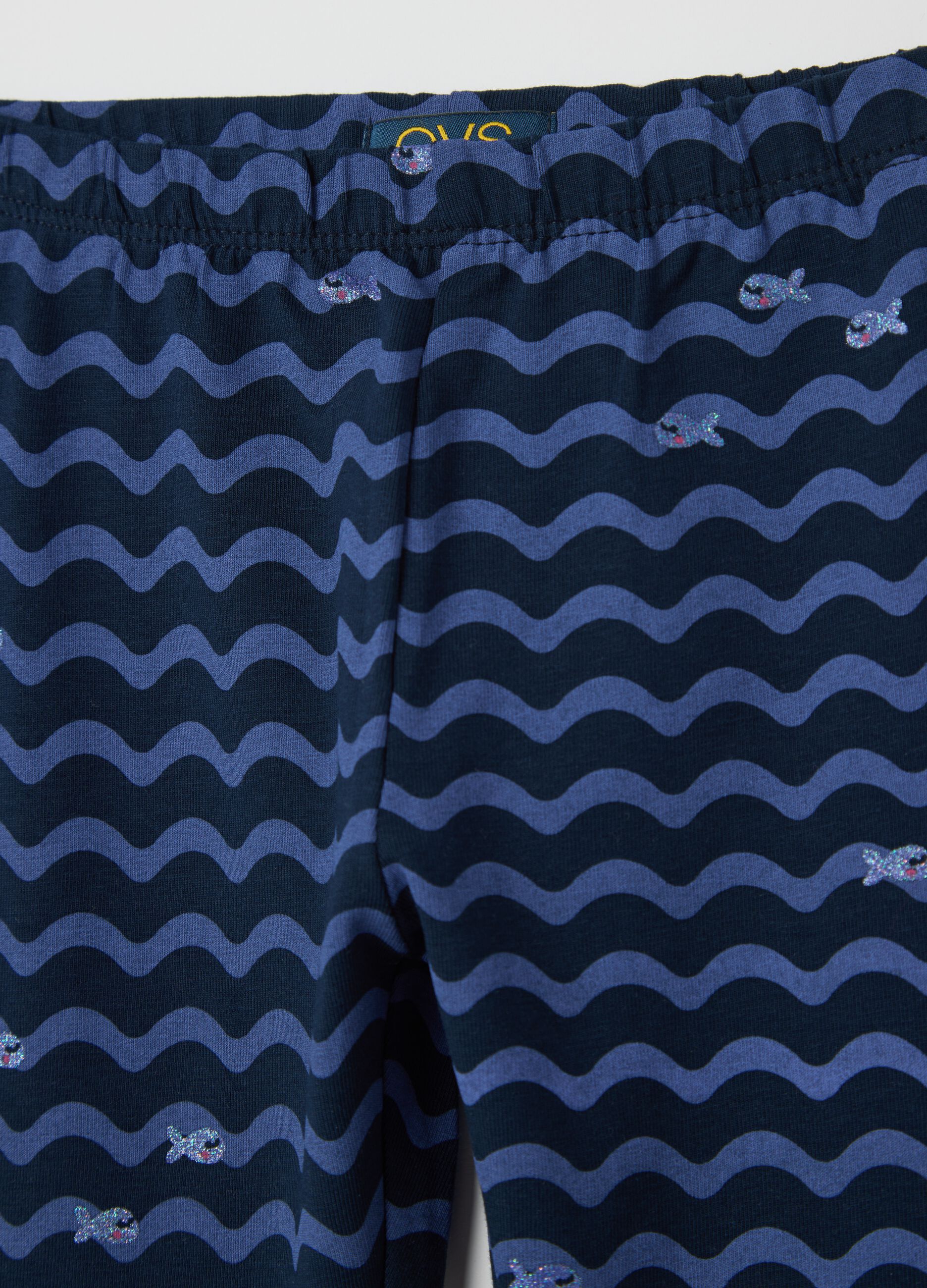 Blue three-quarter leggings in stretch cotton with print