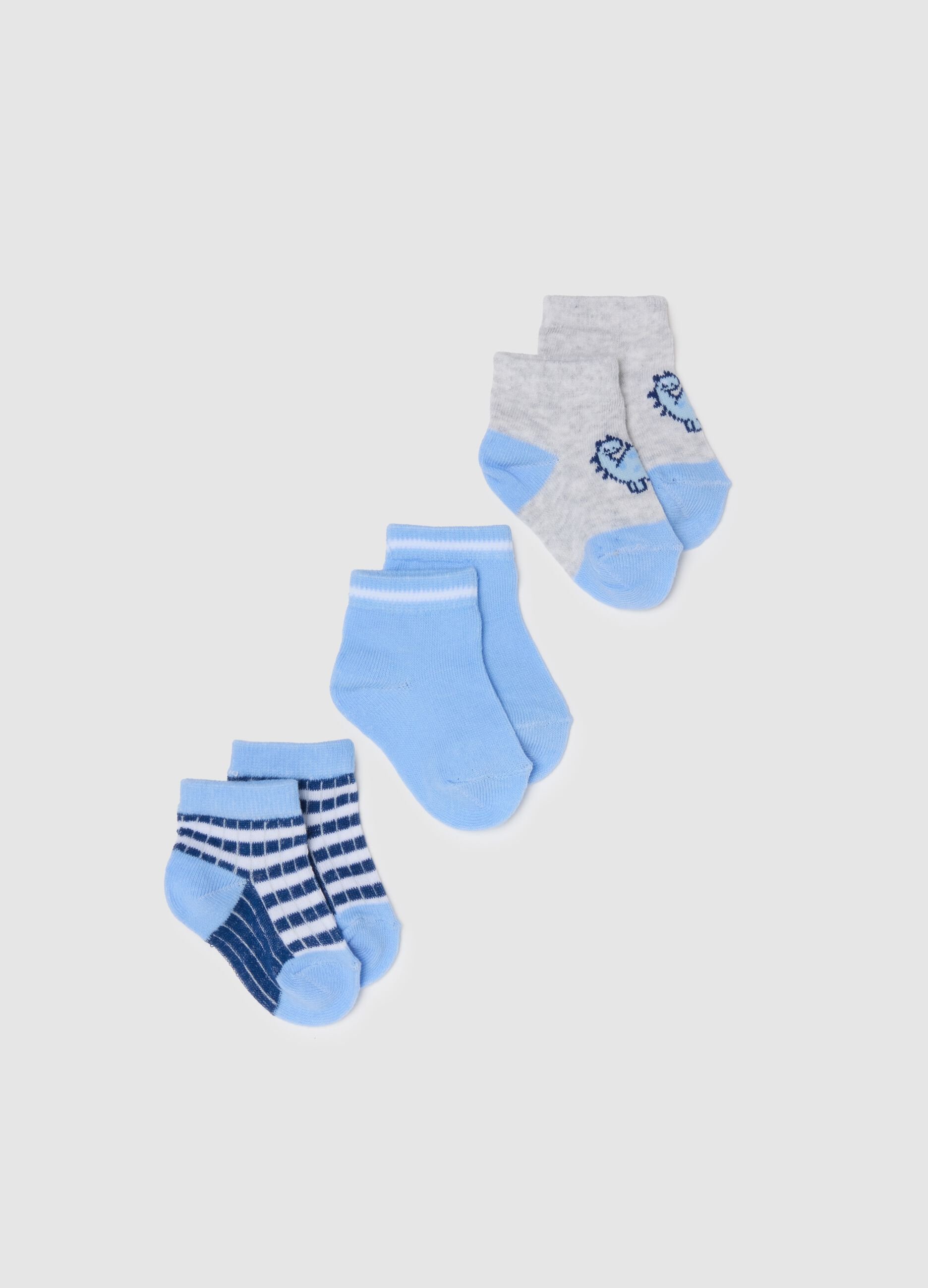 Tripack calze in misto cotone multicolor da neonato con disegni