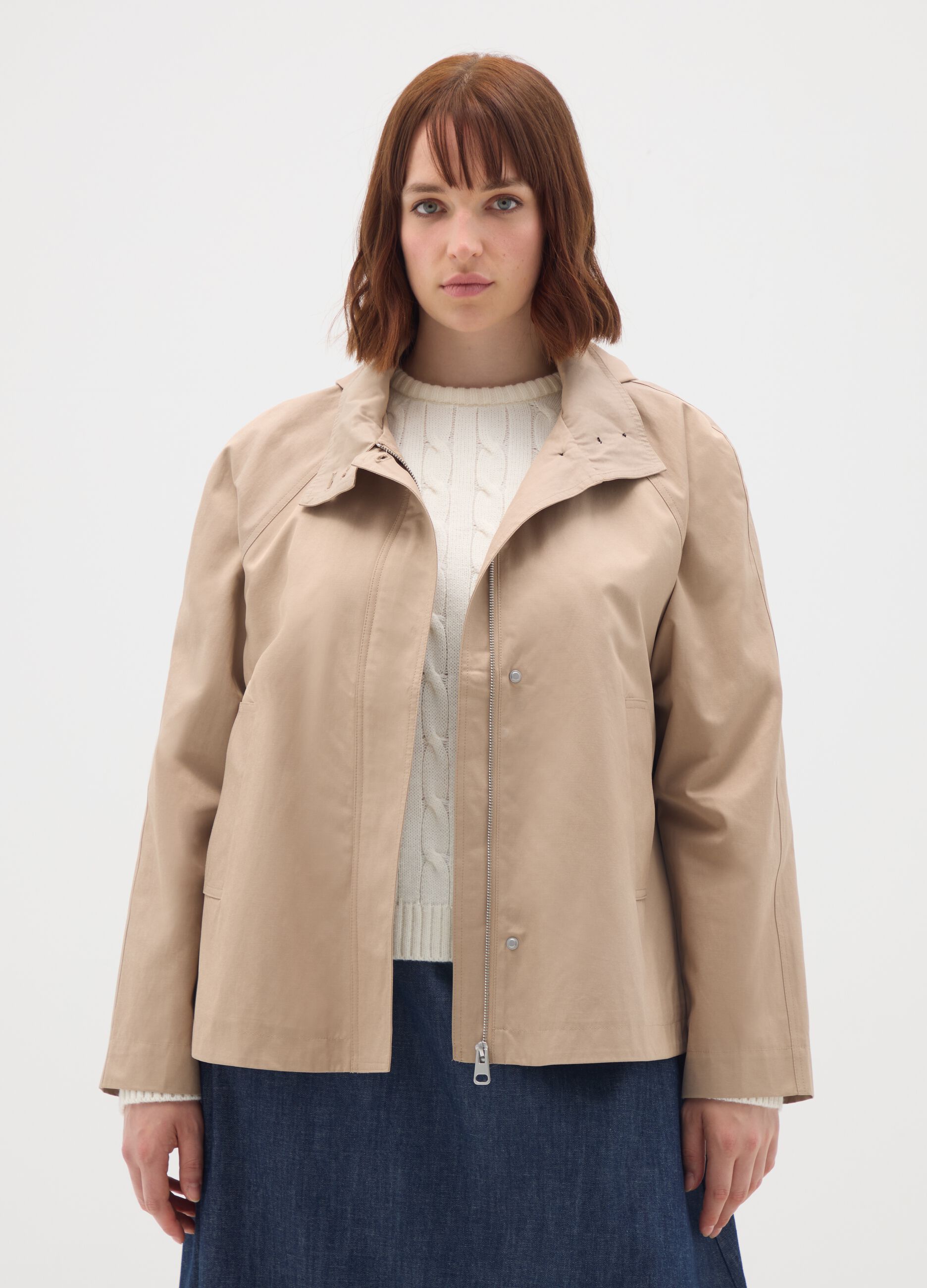 Beige cotton blend jacket regular fit