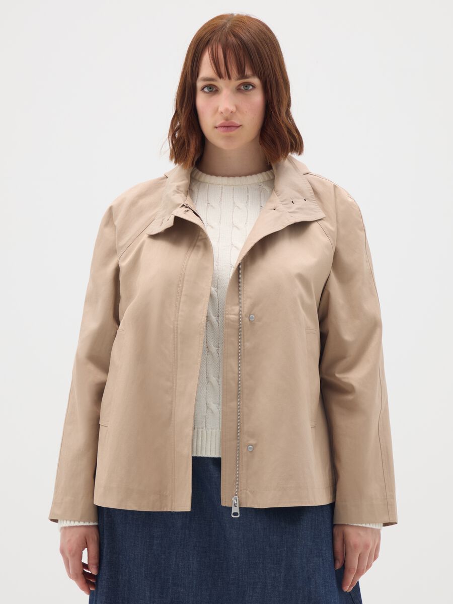 Beige cotton blend jacket regular fit_0