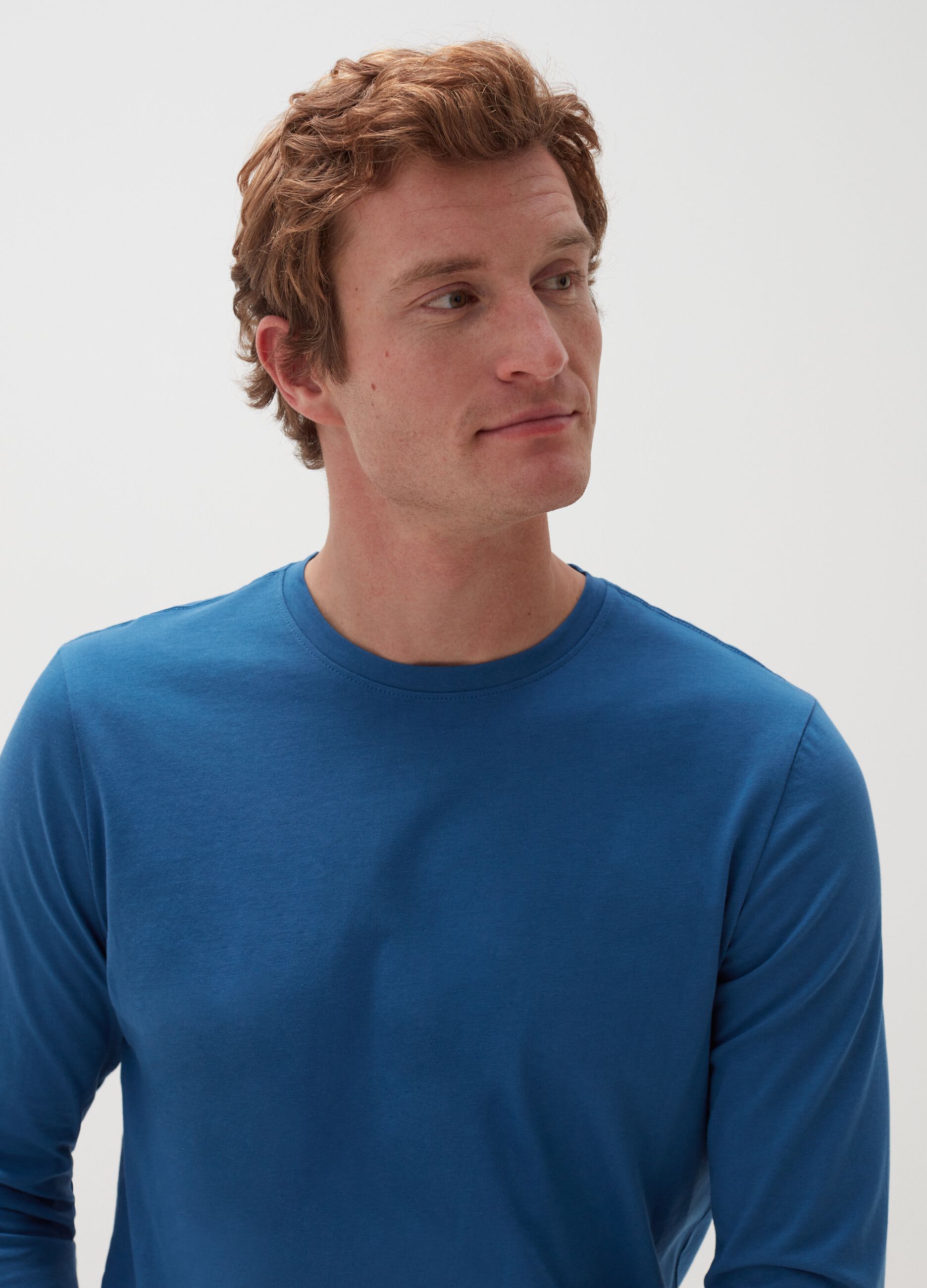 T shirt a maniche lunghe in cotone Blu chiaro da Uomo OVS