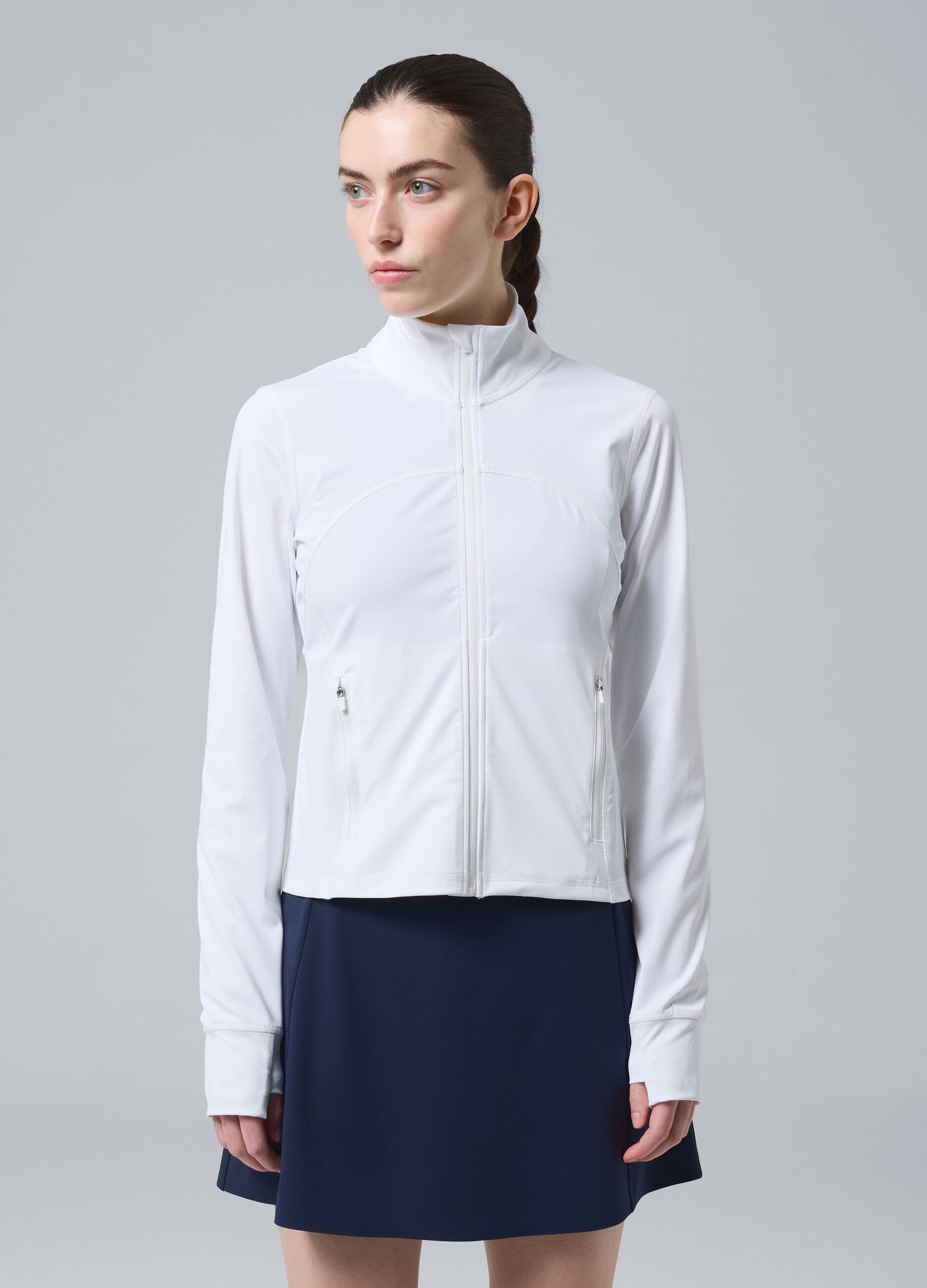 Felpa full zip bianca in tessuto tecnico elasticizzato ALTAVIA COURT