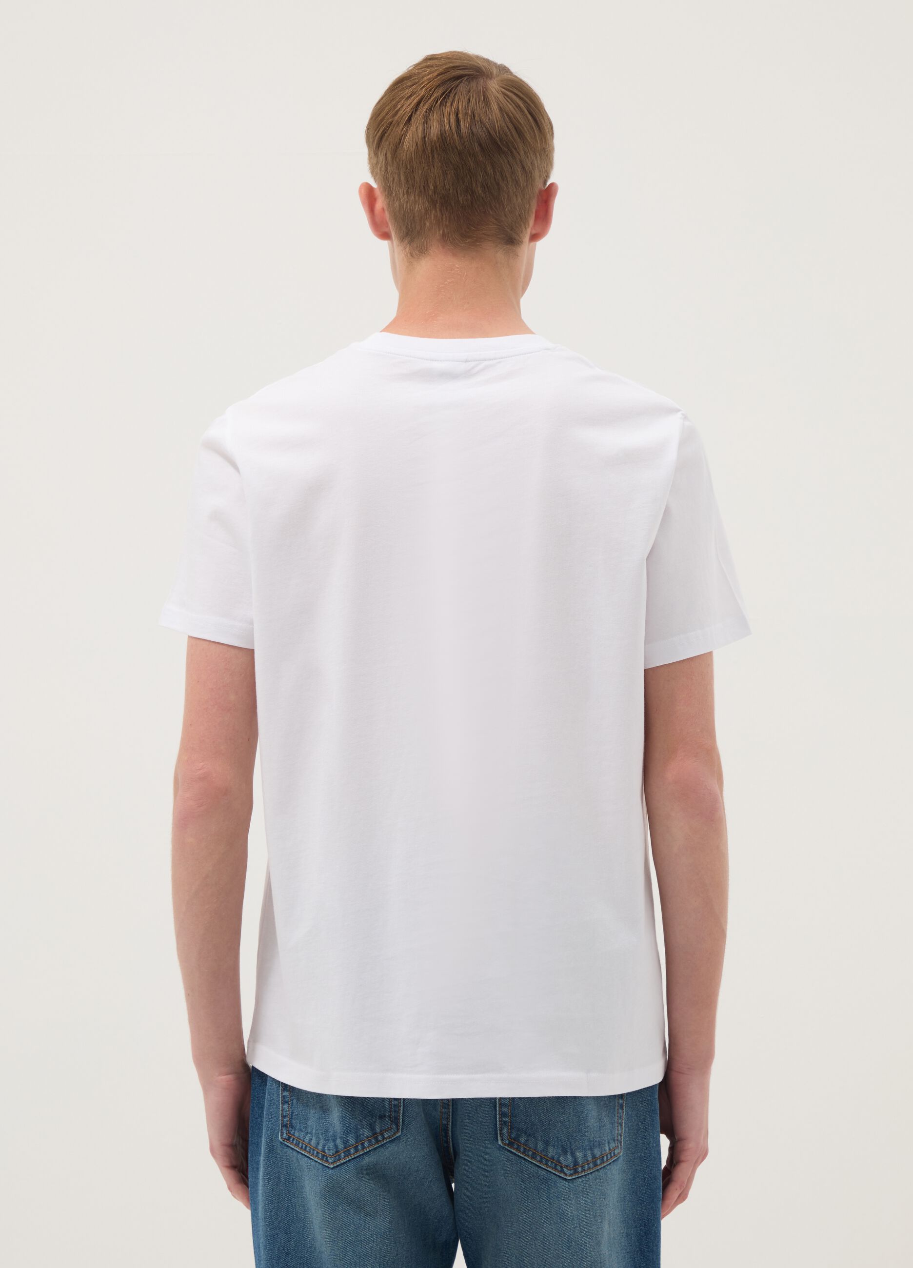 White pure cotton T-shirt with front print