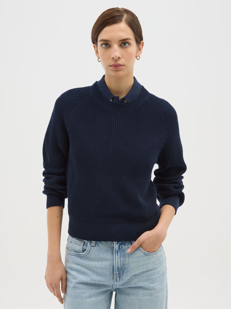 Blue cotton blend sweater regular fit_0