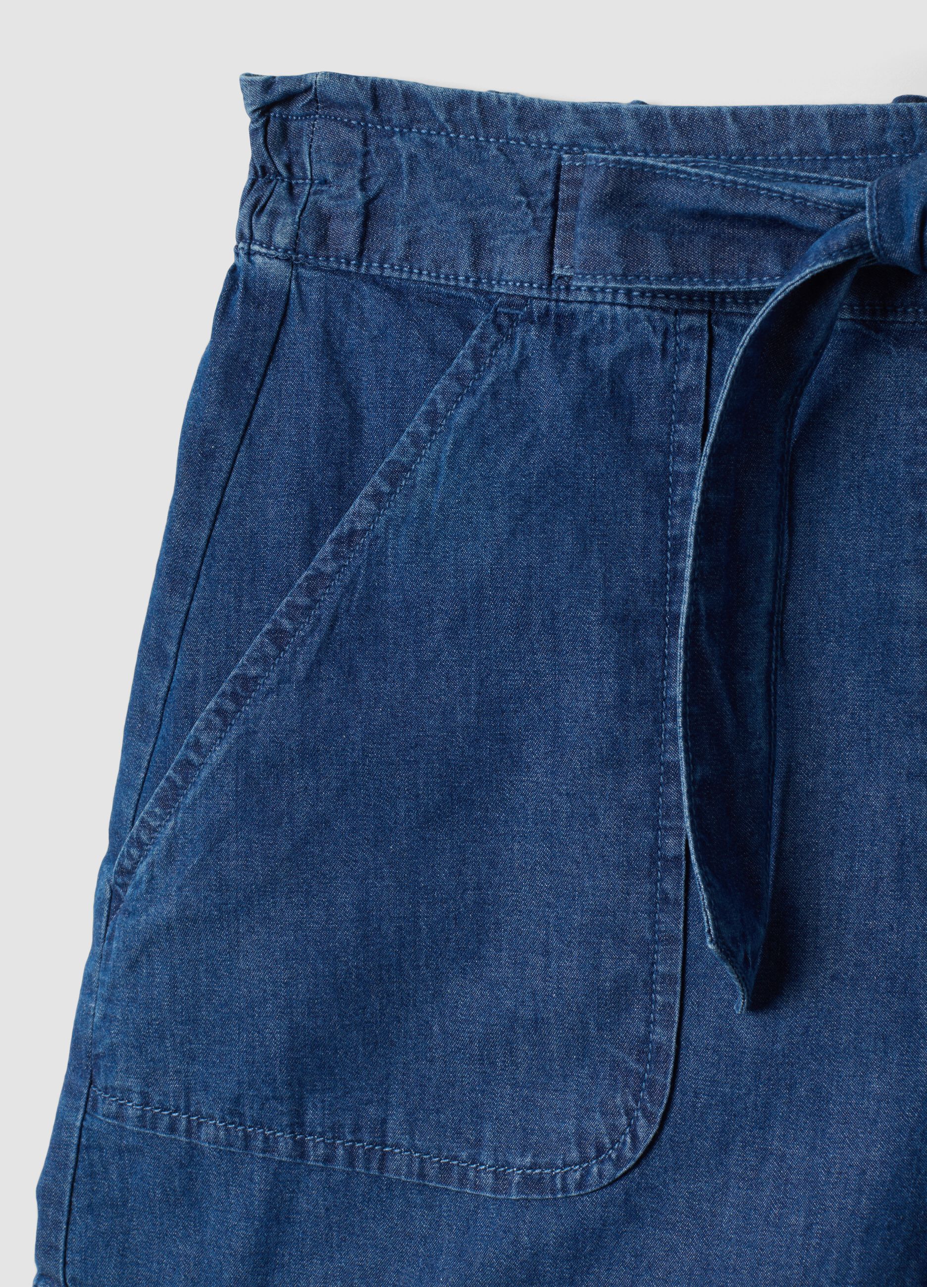 Blue pure cotton denim shorts with elasticated waist, regular fit