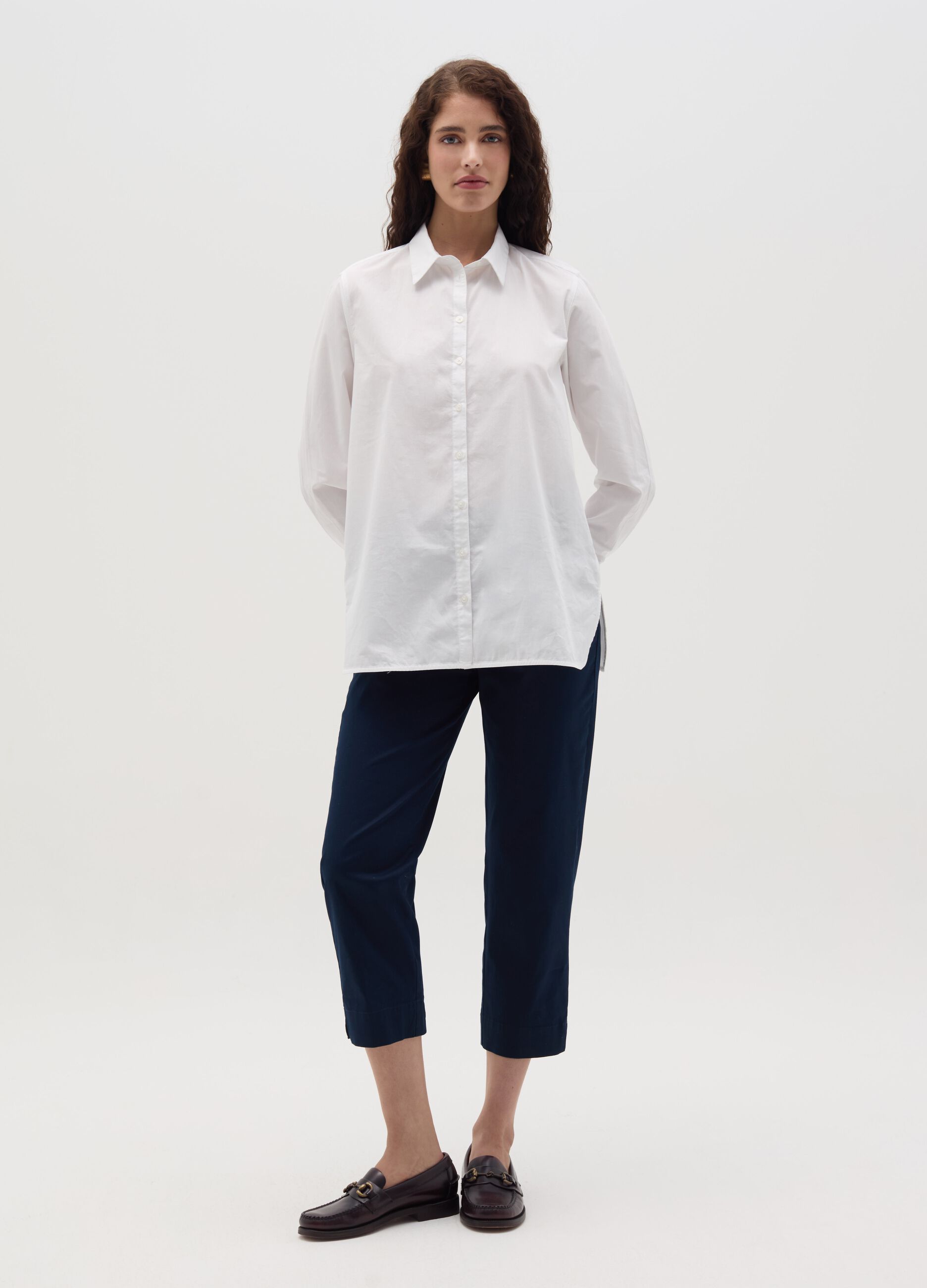 Blue cropped cigarette trousers