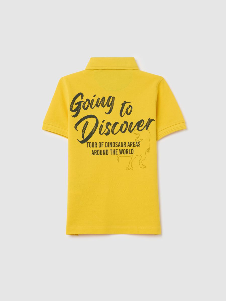 Piquet polo shirt with patch and "Going to Discover" print_1