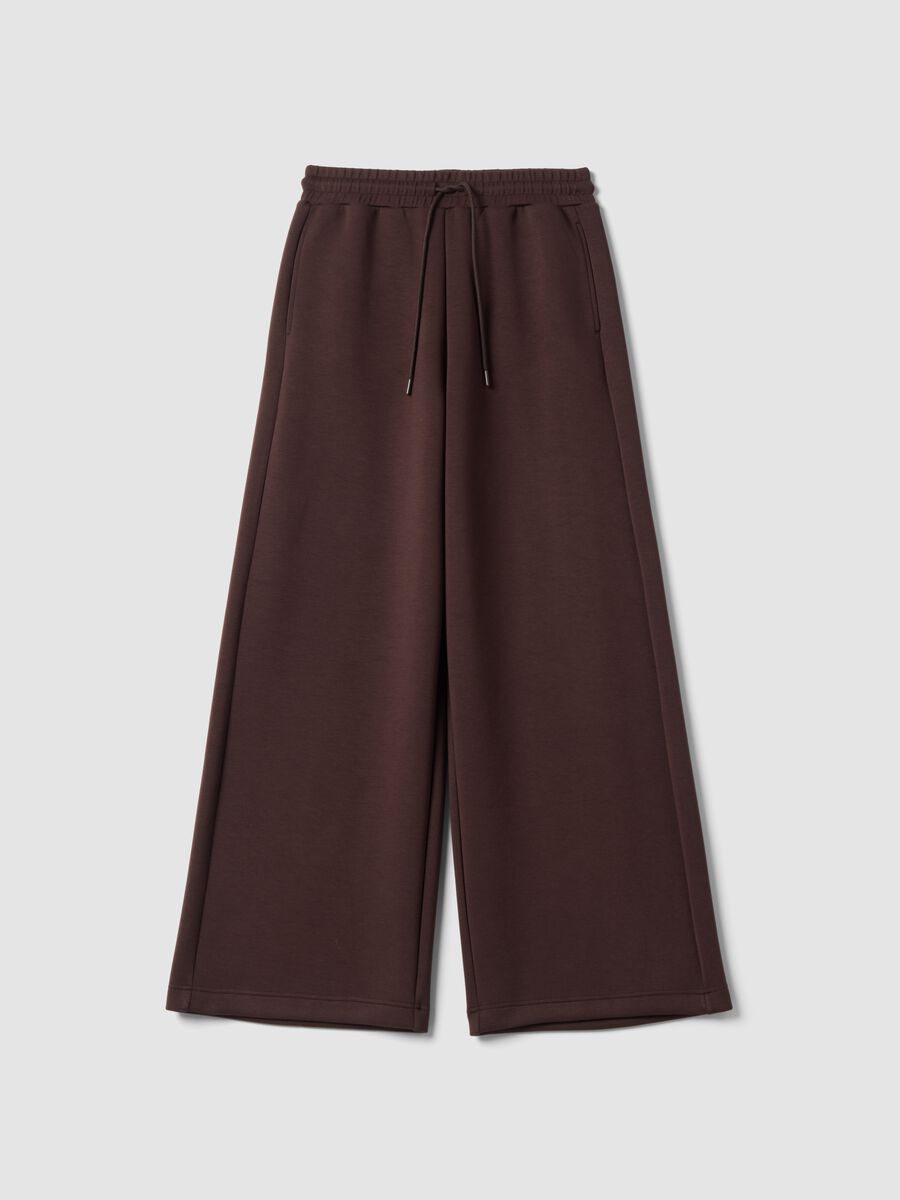 Pantaloni marroni wide leg in modal elasticizzato con coulisse_4