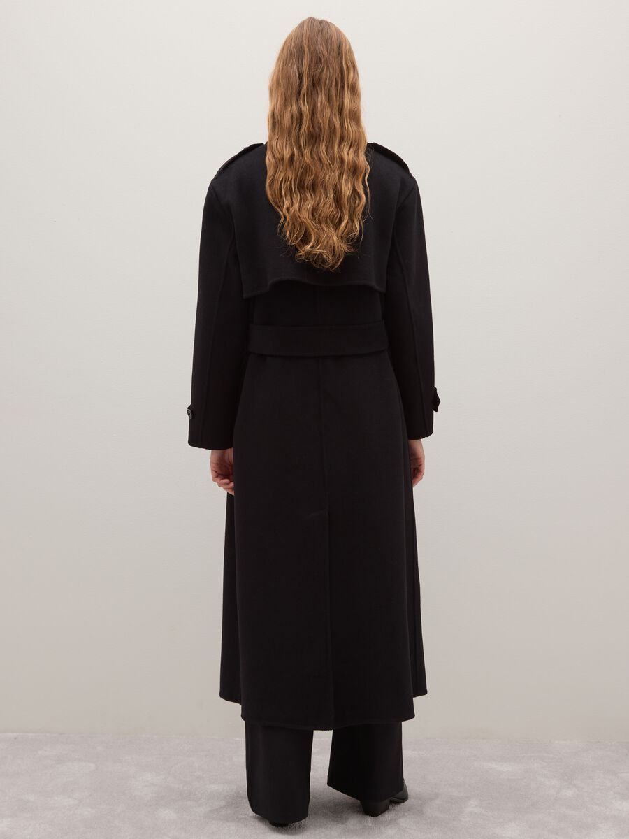 Long Black Wool Blend Coat in Regular Fit_4