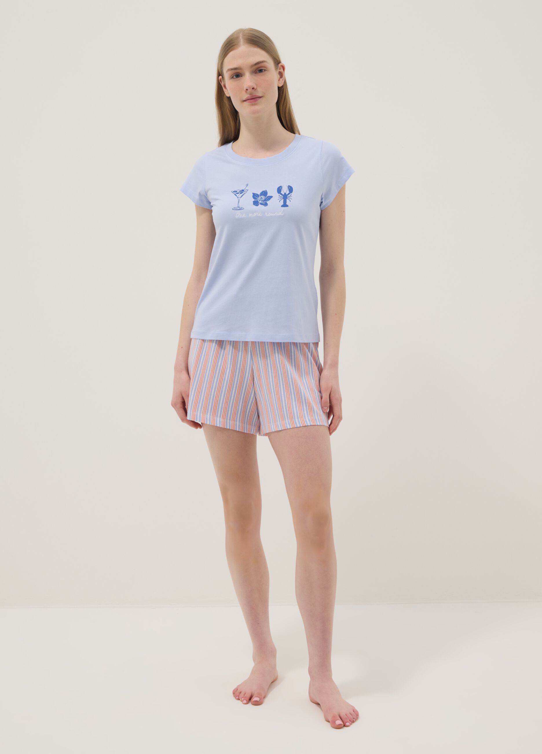 Multicolour pure cotton short pyjamas, regular fit, with prints