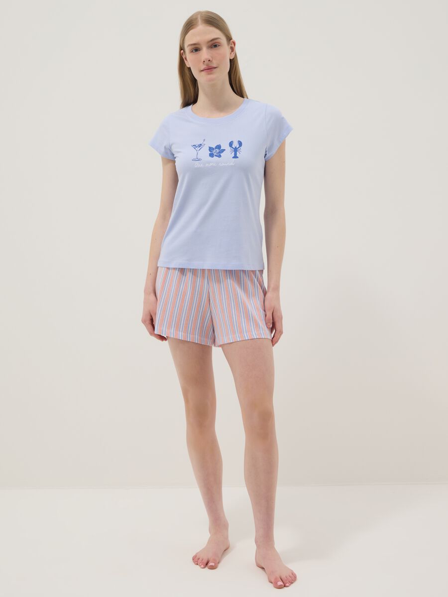 Multicolour pure cotton short pyjamas, regular fit, with prints_0