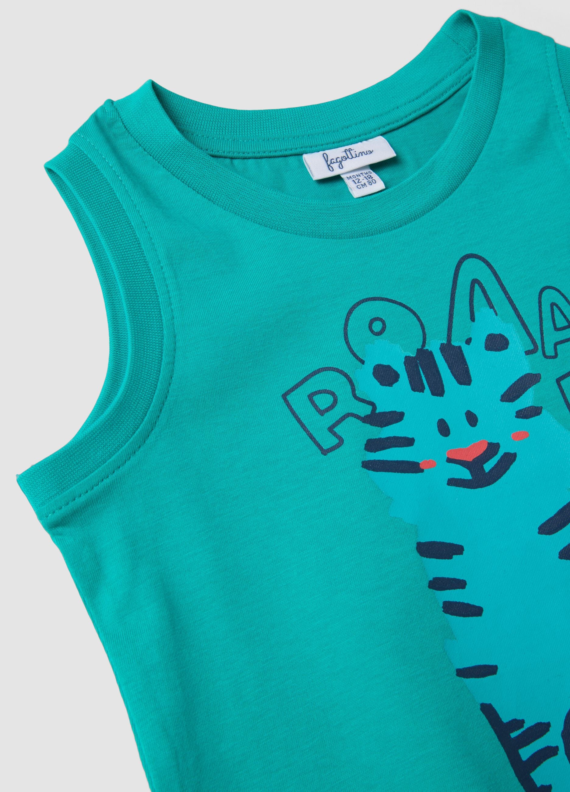 Blue and green pure cotton set with vest top and shorts