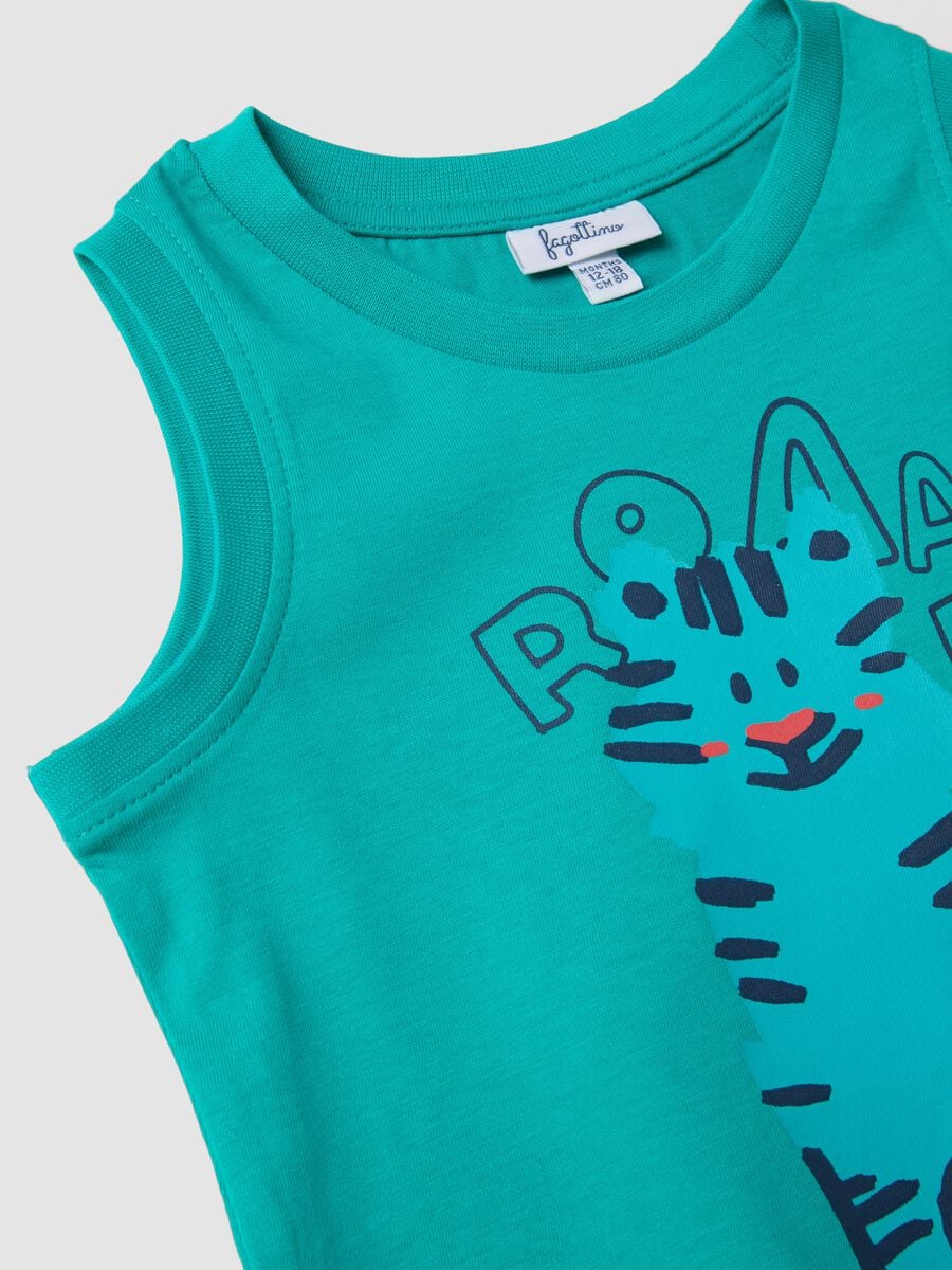 Blue and green pure cotton set with vest top and shorts_2