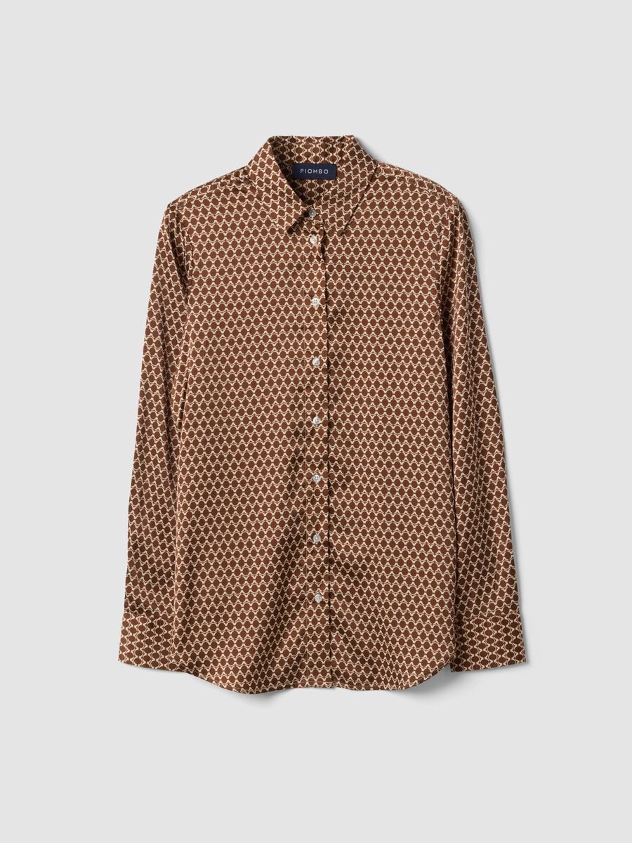 Camicia marrone in tessuto elasticizzato con fantasia regular fit_0