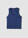 Blue cotton blend regular fit V-neck tank top_4