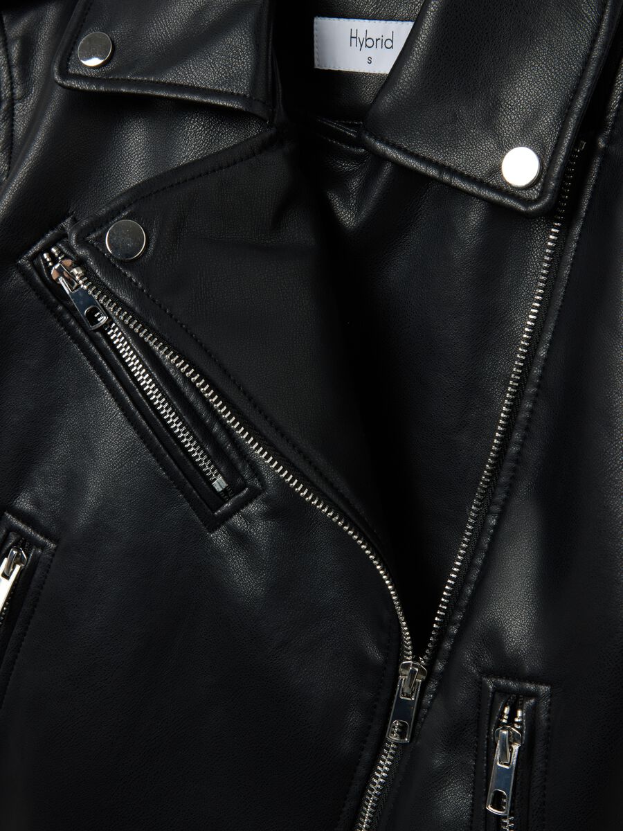 Black Faux Leather Biker Jacket with Zip_1