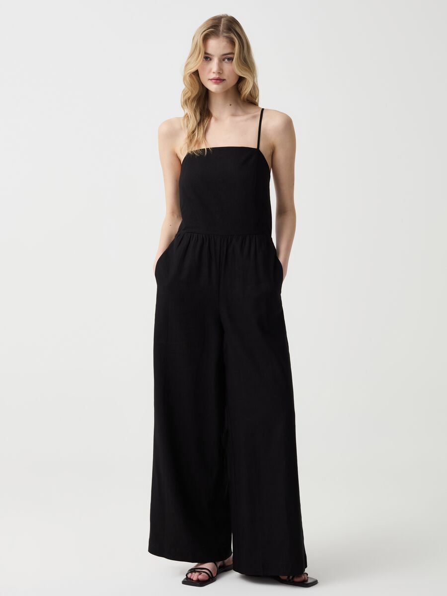 Wide leg jumpsuit in linen and viscose_0