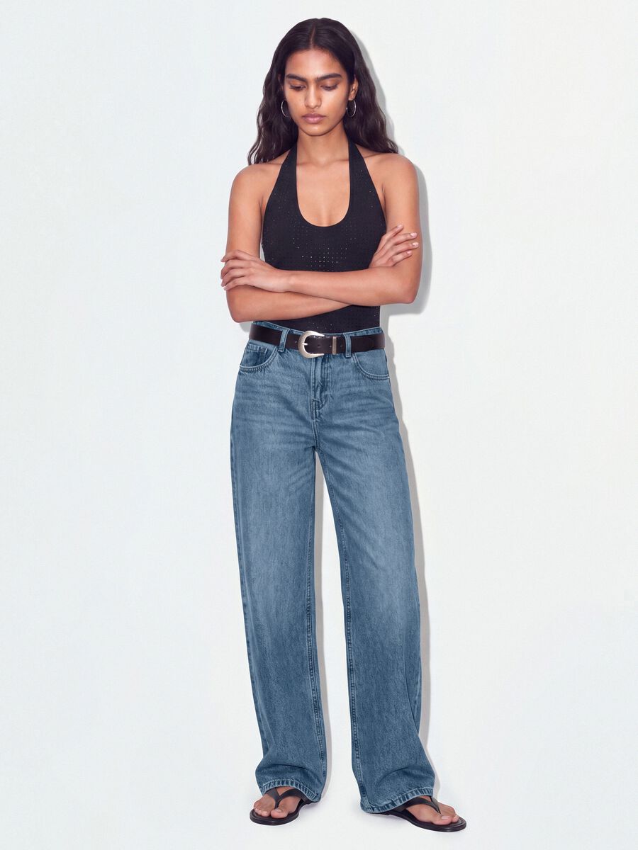 Jeans denim azzurri blu wide leg in puro cotone_0