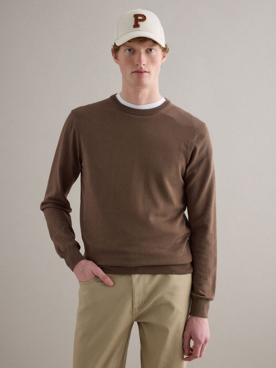 Maglione marrone in puro cotone_1