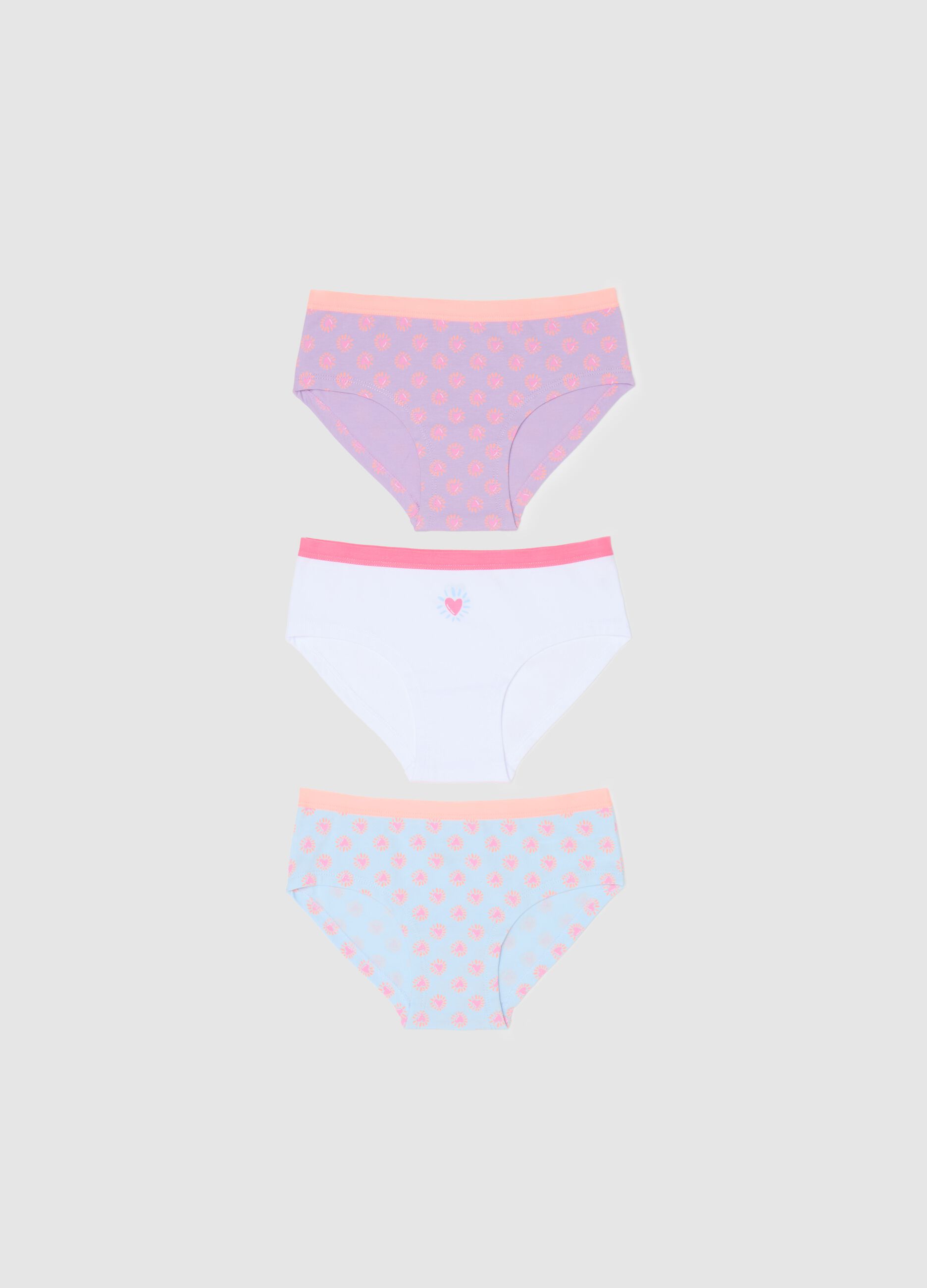 Three-pack French knickers with hearts print