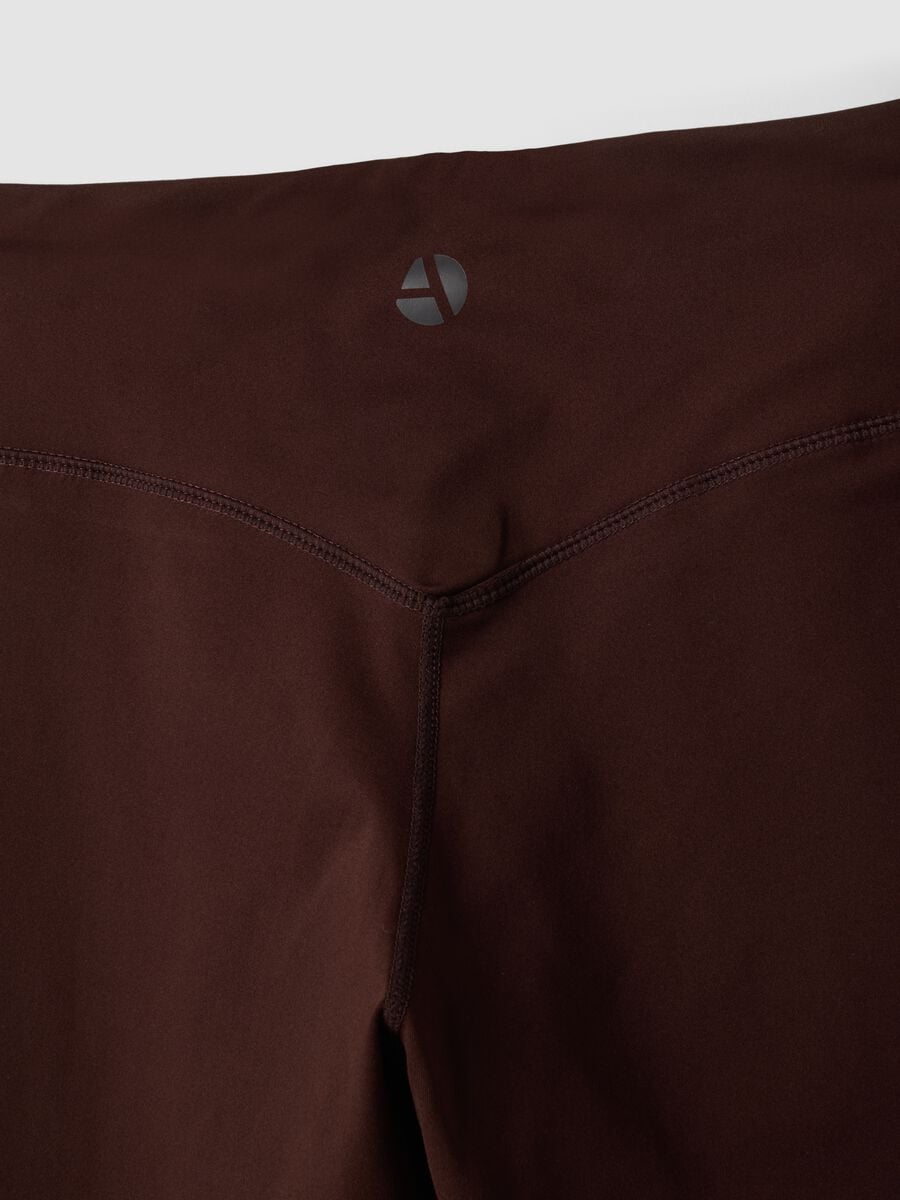 Leggings marroni in tessuto elasticizzato a vita alta_9