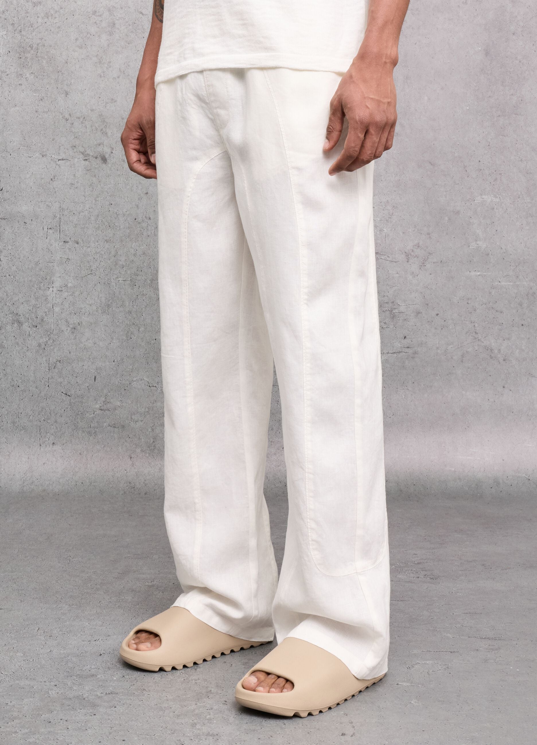 100% Linen Wide-Leg Trousers White