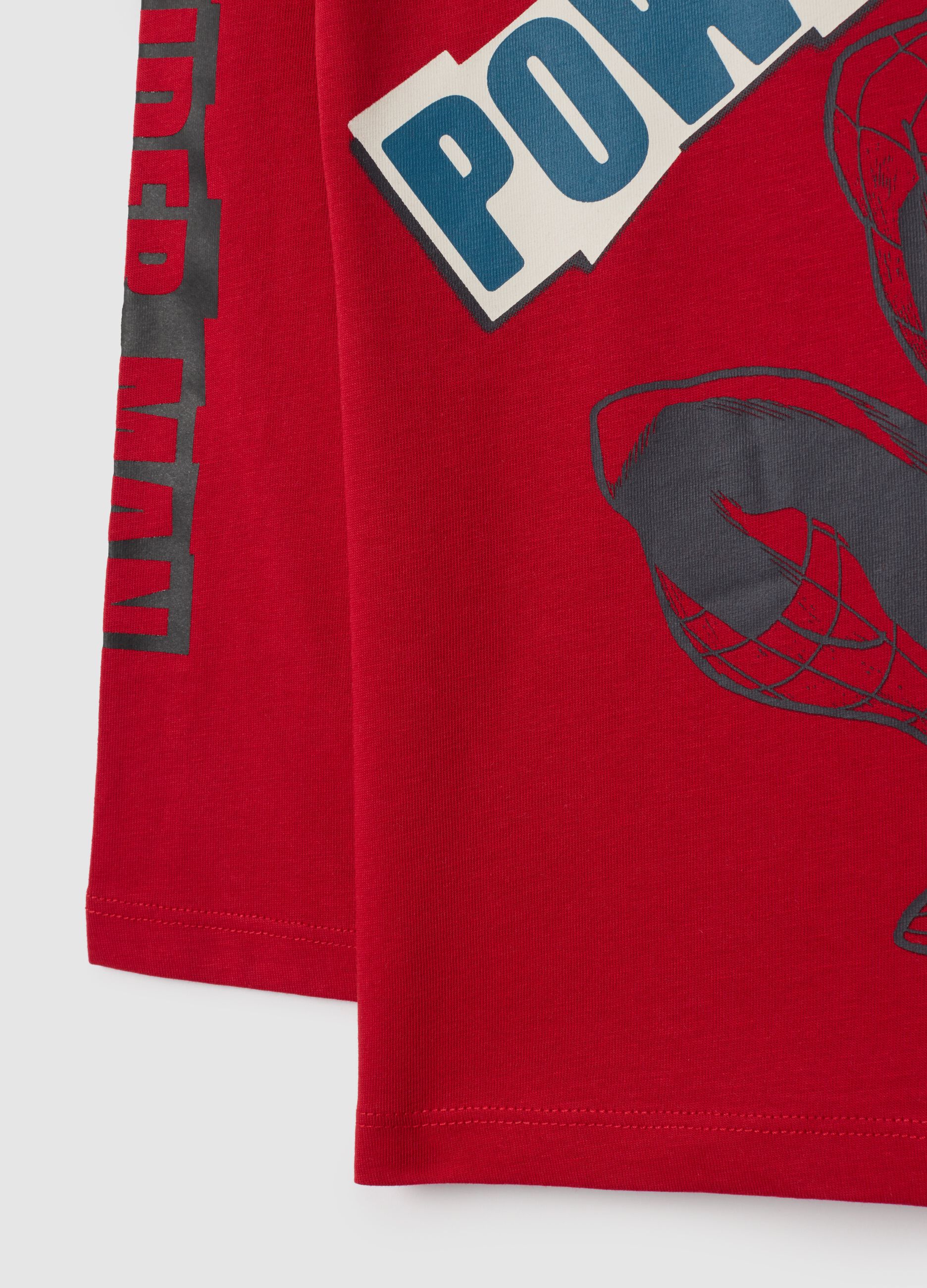 Red pure cotton children's t-shirt regular fit with Spiderman print