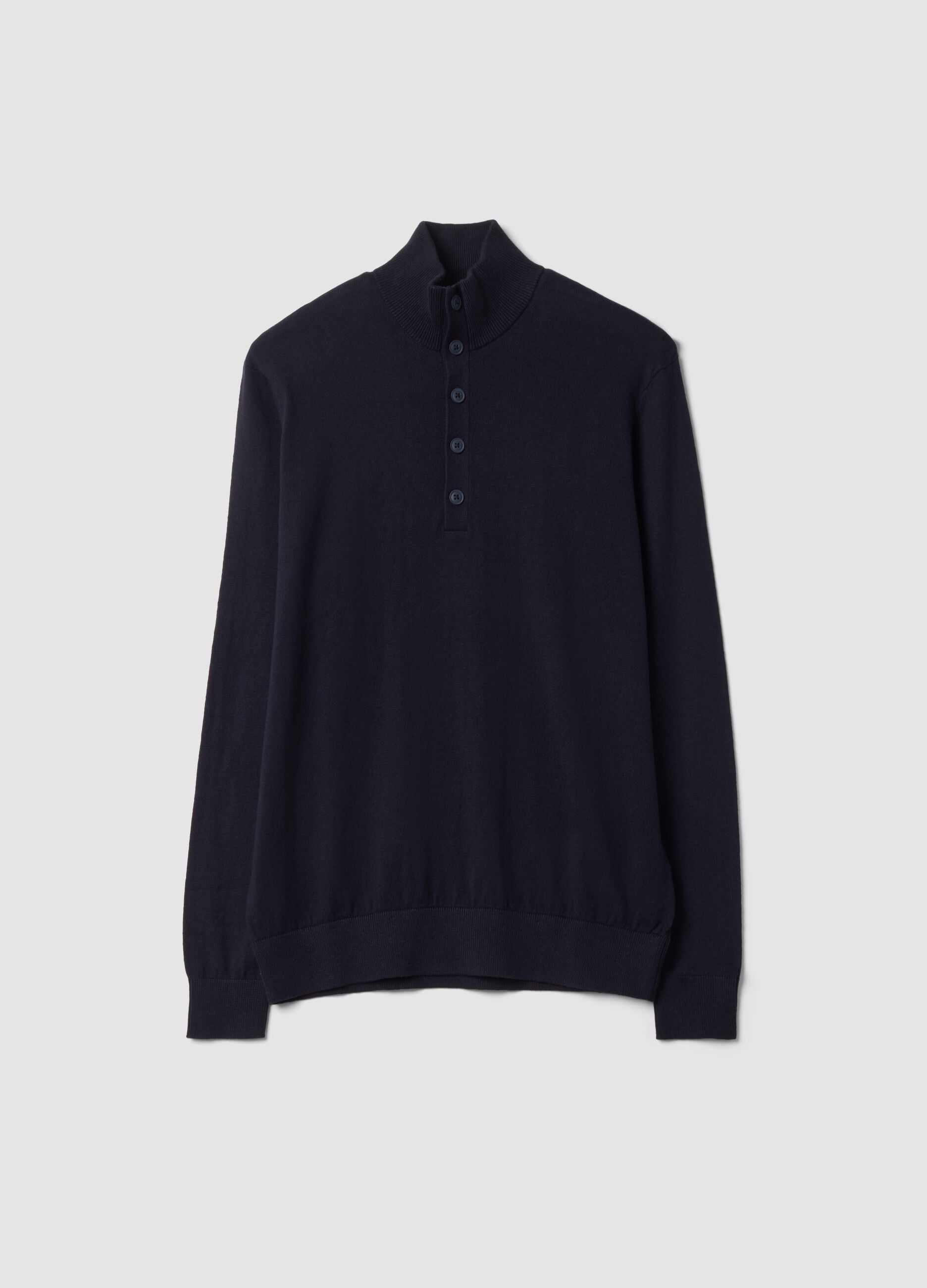 Blue cotton and cashmere blend polo jumper