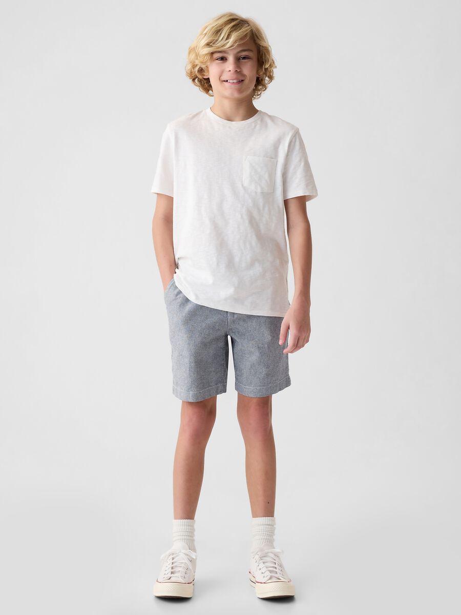 Linen and viscose Bermuda shorts with stretch waist_0
