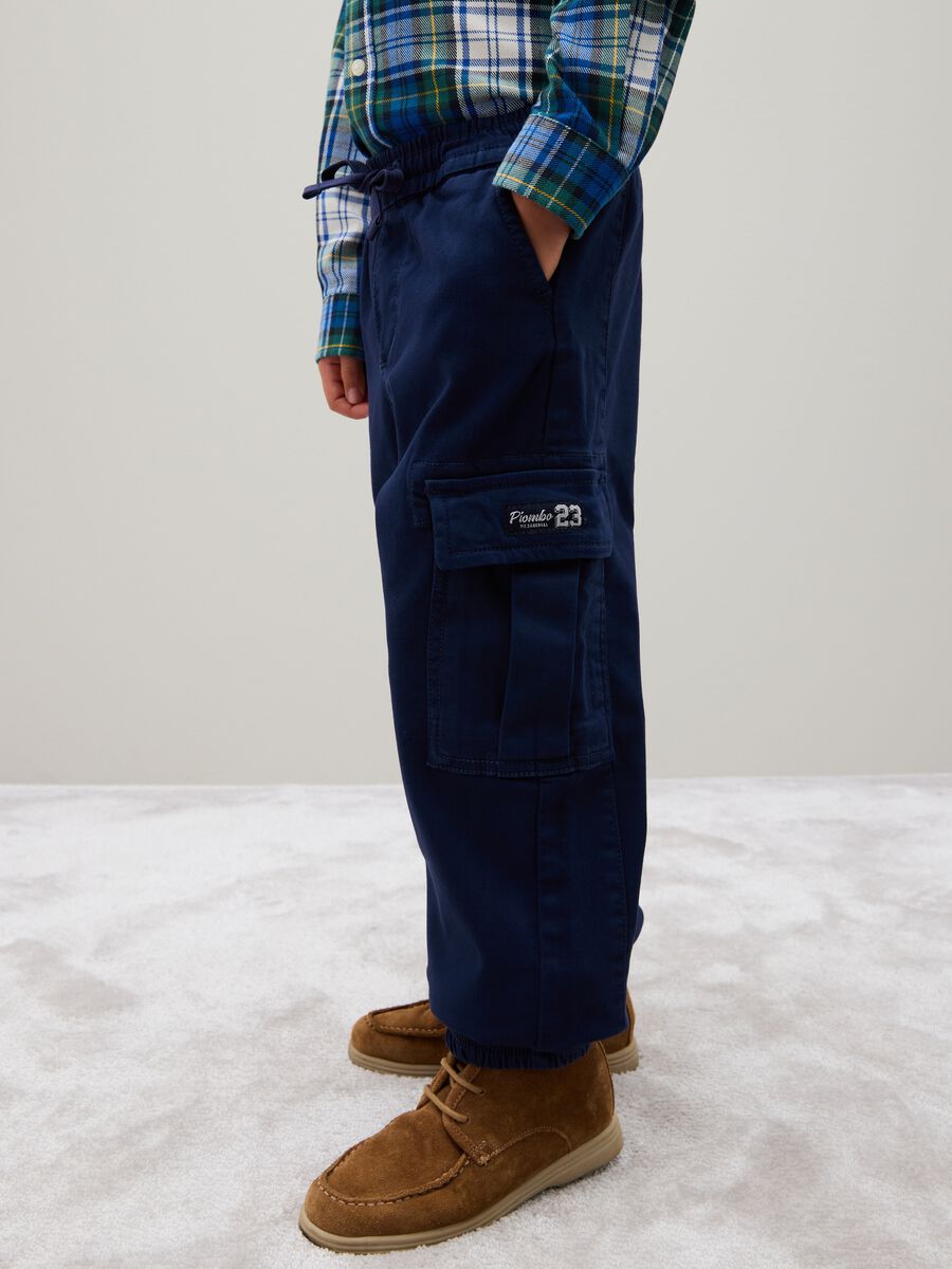 Pantaloni cargo da bambino in cotone elasticizzato blu_2